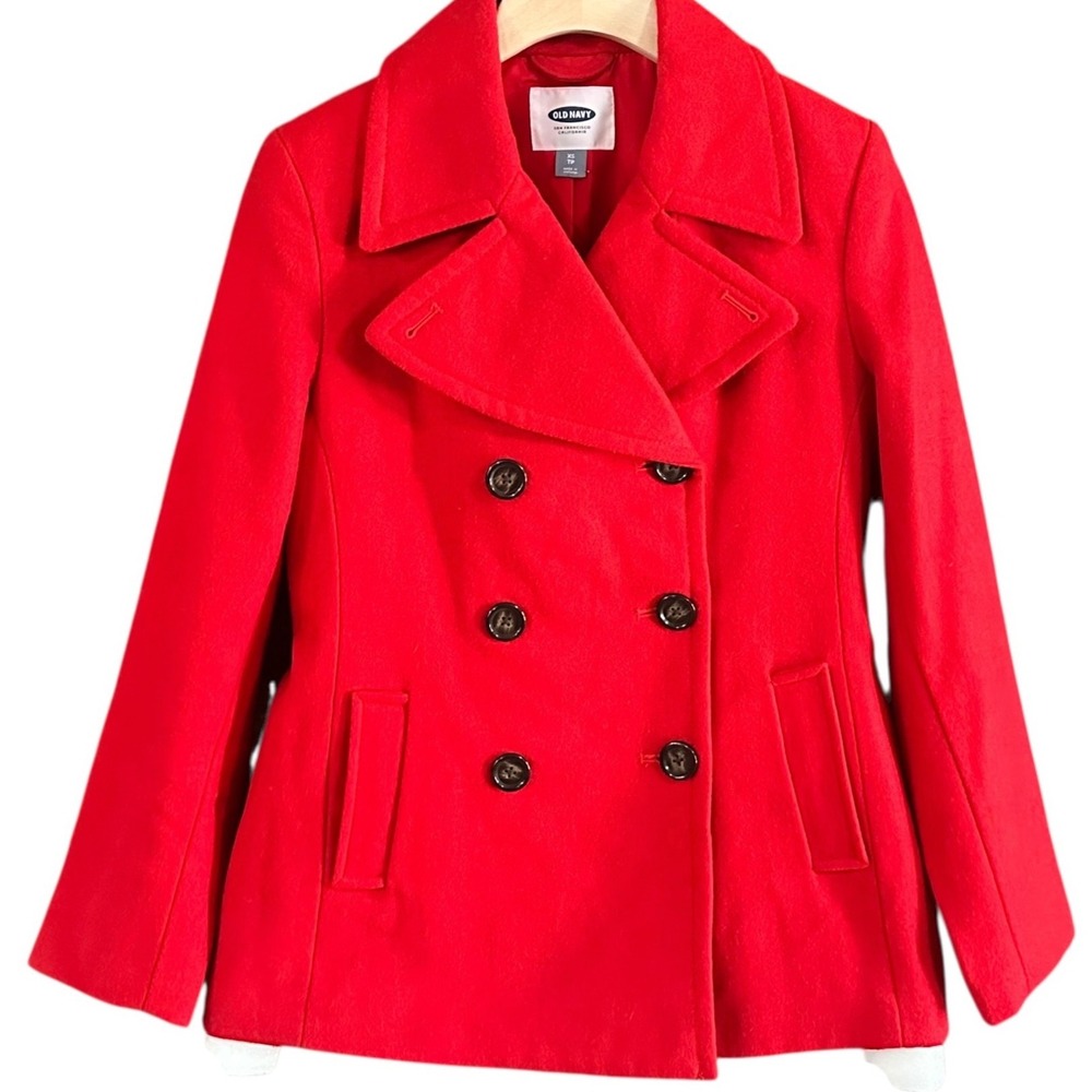 Old Navy Pea Coat Women XS Red Excellent Wool Blend Double Breasted Preppy Y2K